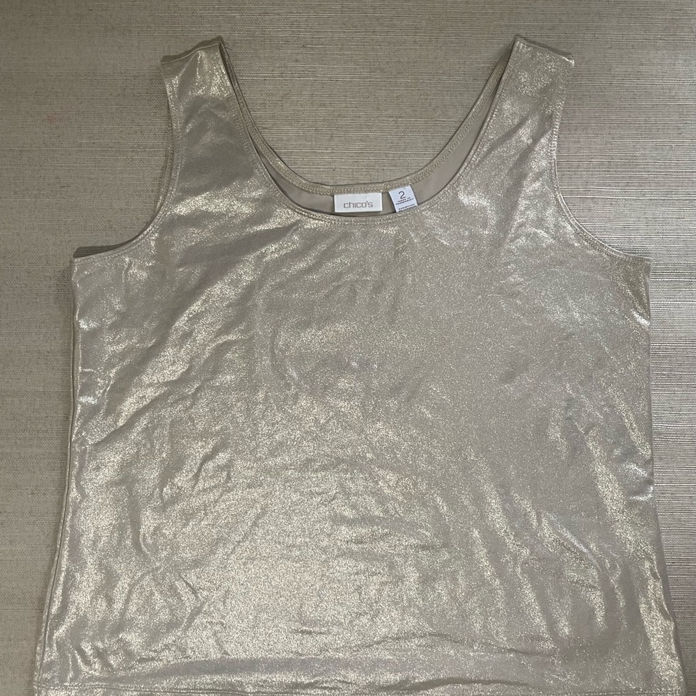 Chico's Gold Metallic Tank Top with Scoop Neckline